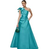 zsweof Satin Bridesmaid Dress with Bow One Shouler Mother of the Bride Dresses for Women Ruched A Line Formal Gown