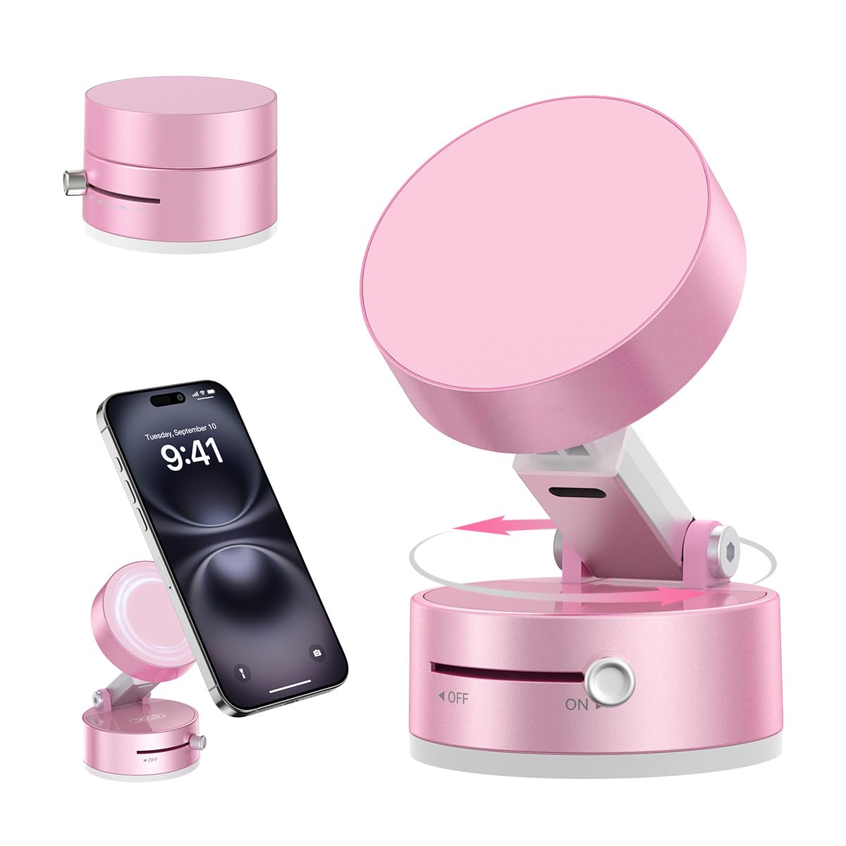 2025 Upgrated Vacuum Suction Magnetic Phone Holder, Retractable Strong Suction Cup Magnetic Hands-Free Car Cellphone Mount Foldable Car Phone Stand for Car/Mirror/Gym(Not Charge Phone)