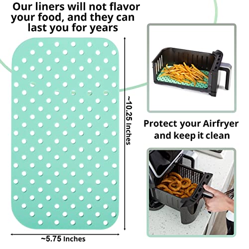 Cee & Dee Reusable Silicone Air Fryer Liners 10x5.7in Rectangle Air Fryer Liners. Power XL