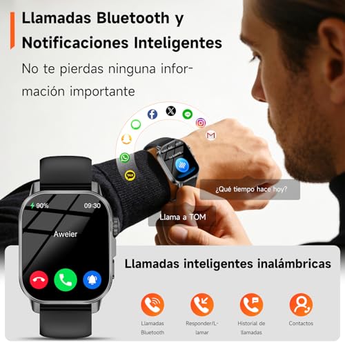 Smart Watch ECG Blood Pressure 24H Heart Rate Monitor Sleep, Man Woman | Health Watch HD Screen 2.0", Body Composition/HRV/SpO2/Body Temperature/BMI/30s Mini Check-up/LED/Fatigue/Emotions