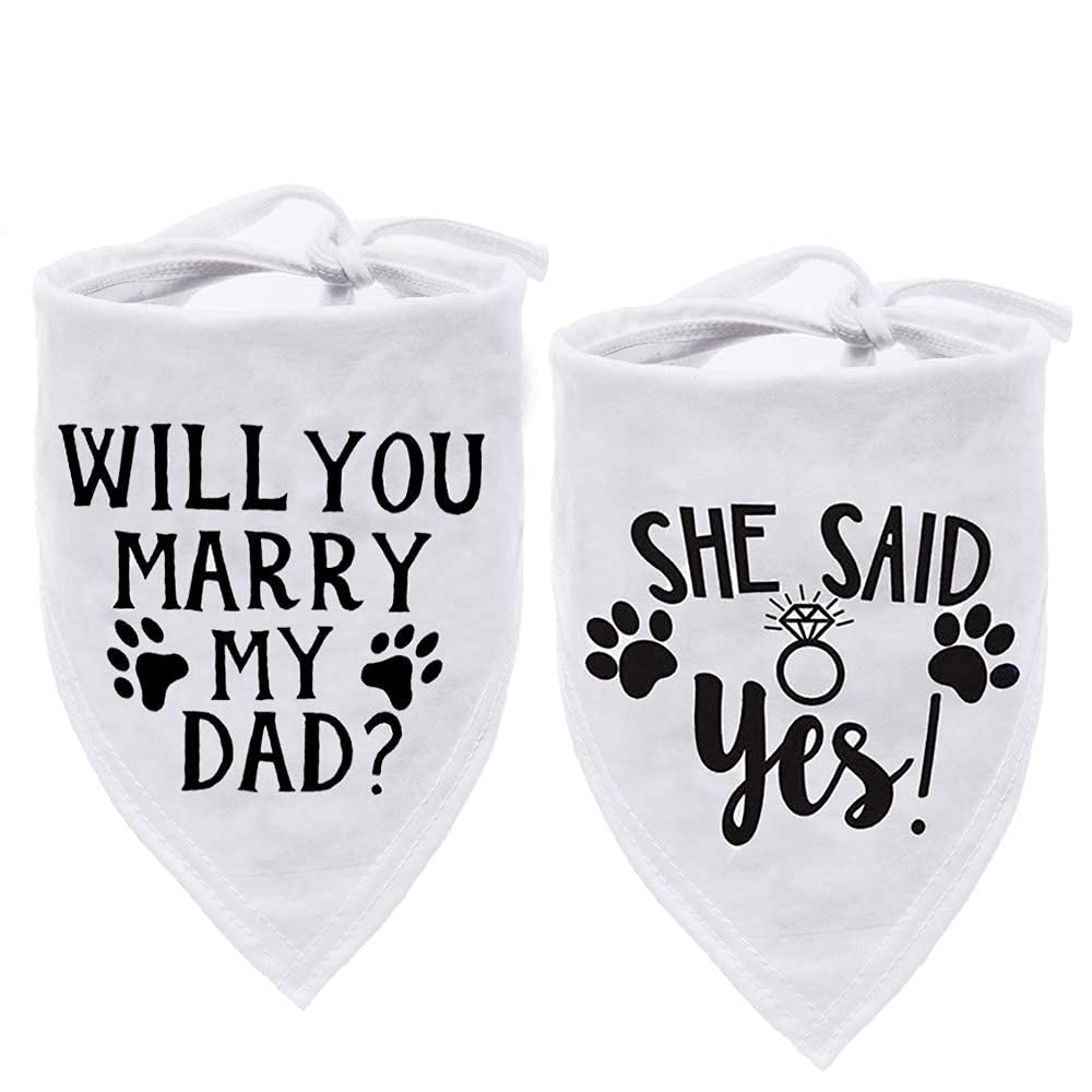 HDGDT Dog Wedding Bandana - Will You Marry My Daddy She Said Yes Adjustable Pet Scarf for Dogs & Cats, Engagement Announcement Photo Prop, Fits Small Medium Large Pets (2-Pack)