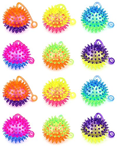 Set of 12 VT Flashing LED Light Up Dual Color Party Favor Squishy Spiky Toy Yo-Yo Balls (Colors May Vary)