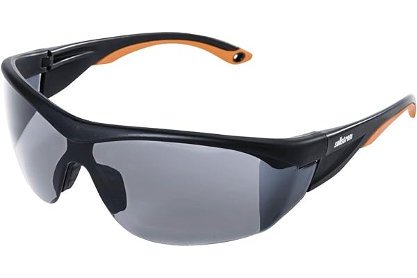 Sellstrom Sporty, Stylish, Protective Eyewear Safety Glasses, Smoke Anti-Scratch Polycarbonate Lenses, Black/Yellow Co-Molded