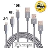 Cablex iPhone Charger 3pcs 3ft 6ft 10ft Nylon Braided 8Pin Lightning to USB Cable Cord Charger Compatible with iPhone 7 7 Plus 6 6s 6 plus 6s plus, iPhone 5 5s 5c,iPad, iPod and More(Grey)