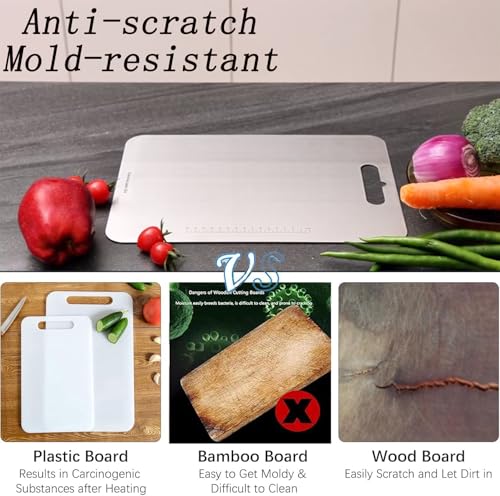 Stainless Steel Cutting Board, Titanium Chopping Boards for Kitchen, SUS 304 Large Chopper for Meat, Dishwasher Safe, with Handle & Scale, Easy Clean, ستانلس ستيل تقطيع, Solid Cookware, (36*25*0.2 cm)