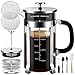 Veken French Press Coffee Maker (34 oz), 304 Stainless Steel Coffee Press with 4 Filter Screens, Durable Easy Clean Heat Resistant Borosilicate Glass - 100% BPA Free, Silver