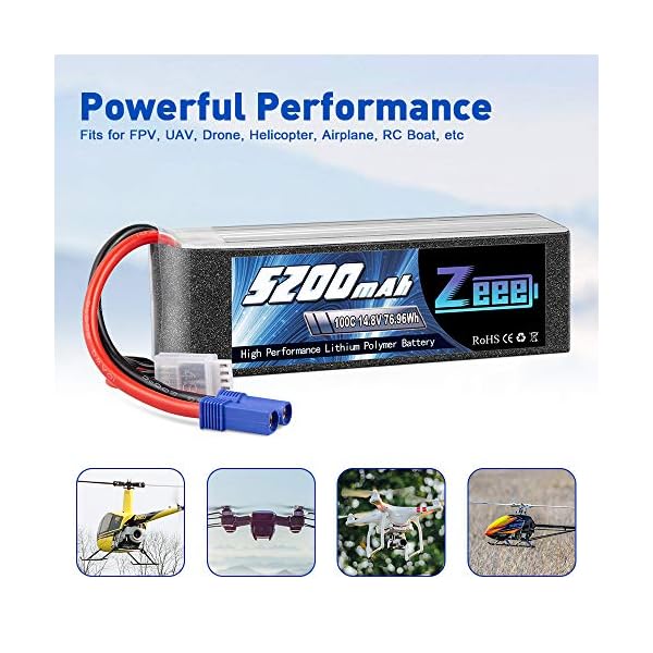 Zeee 4S Lipo Akku 14,8V 100C 5200mAh RC Batterie mit EC5 Stecker für RC Car RC Truck RC Auto Boot LKW Truggy RC Hobby (2… – Bild 4