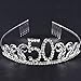 50th Birthday Decorations Party Supplies Birthday Tiara and Sash Black Glitter Satin Sash and Crystal Tiara