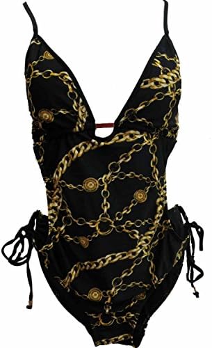 Womens Kardashian Gold Chain Print Monokini Bathing Single Piece Swimming Suit