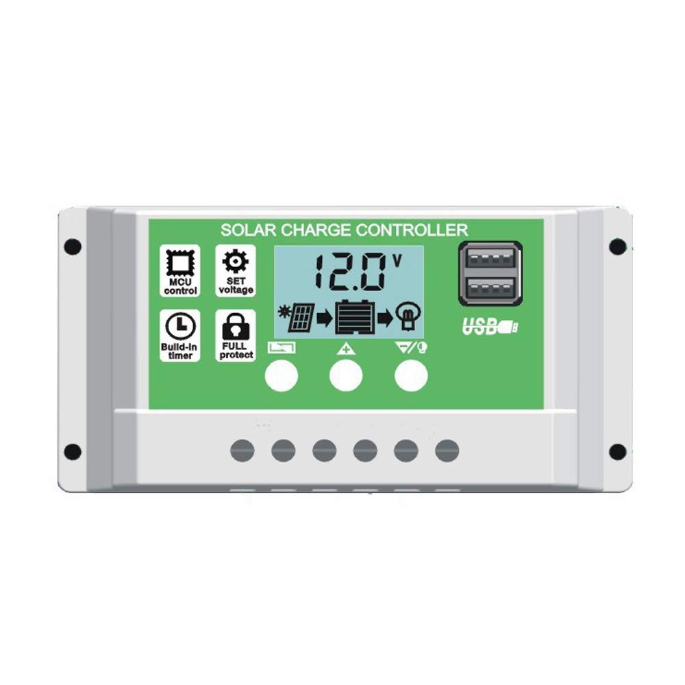 Y&H 10A Solar Panel Charge Controller for 12V 24V Lead acid/lithium Battery with Dual USB Backlight LCD Display and Timer Setting ON/Off Hours
