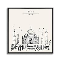 Framed Canvas Wall Art Travel Architecture Sketch Canvas Prints Home Artwork Decoration for Living Room,Bedroom - 16x16 inches