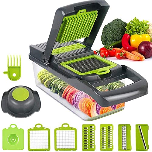 Vegetable chopper, Onion chopper Mandoline Slicer with Stainless steel blade Include Clean Brush and Hand Guard Made in USA (Black)