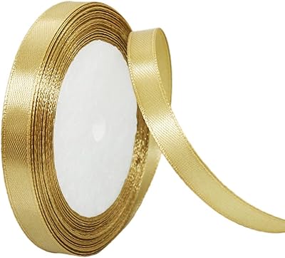 HONGCI 10mm Champagne Gold Ribbon 22m Satin Gift Wrap Craft Bow