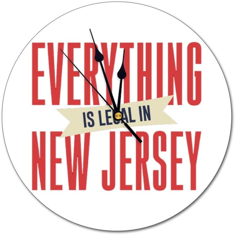 HFL Everything is Legal in New Jersey Non-Scale Wall Clock Battery Drive, Silent Decorative Wall Clock, Kitchen Wall Clock, Suitable for Office/Kitchen/Bedroom/Living Room/Classroom