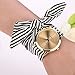 Malltop Elegant Women Floral Stripe Cloth Bracelet Mineral Glass Dial Window Quartz Analog Wrist Watch (Black)