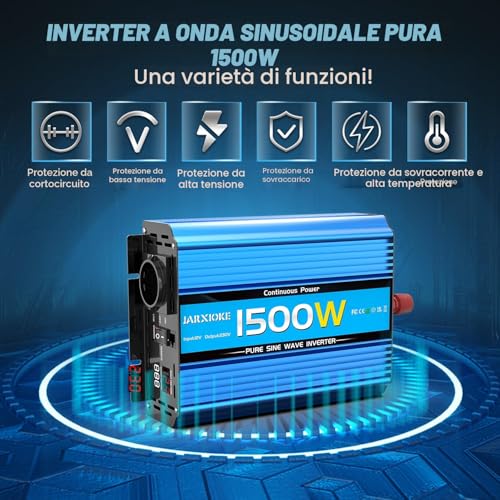 1500 W/3000 W Inverter 12 V 220 V Pure Wave Power Inverter 12 V 220 V/230 V Power Transformer – Remote Control & USB & EU Socket for Car Camper Boat