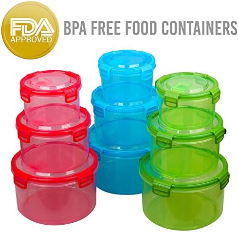 Food Storage Containers Set | 18 Piece | Plastic Air Tight Sealed Lunch Boxes With Lids | Microwave-Dishwasher-Freezer Safe | BPA Free FDA Certified | Reusable Leakproof | 3 Colors CIRCLE | By Amazix