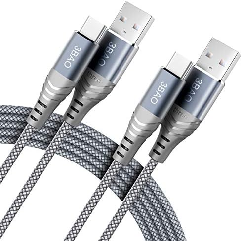 USB C Cable,(2-Pack 1M+2M) Type C Charger Cable, Nylon Braided USB-A 2.0 to USB C Fast Charging Cord for Samsung Galaxy S10 S9 S8 Plus,Note 9 8,Huawei 20/P9,Nintendo Switch,Sony XZ,LG,HTC,Xiaomi(Grey)