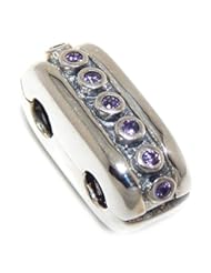 Jewelry: Solid 925 Sterling Silver "Bar with Purple Cubic Zirconia" Double Clip Diva Safety Lock Charm Bead - Fits PANDORA Charms