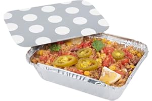 Restaurantware 16 Ounce Disposable Takeout Containers 50 Rectangle Food Containers - With Polka Dot Lids Silver Takeaway Containers Aluminum Delivery Containers Freezable