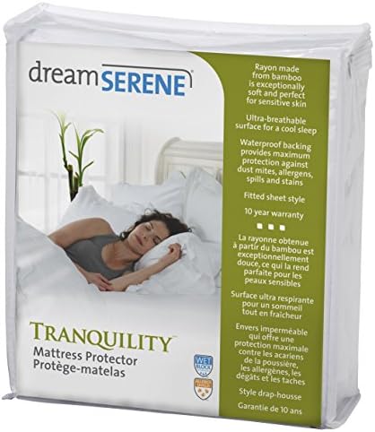 DreamSerene Tranquility Hypoallergenic, Waterproof and Breathable Mattress Protector, Queen, White