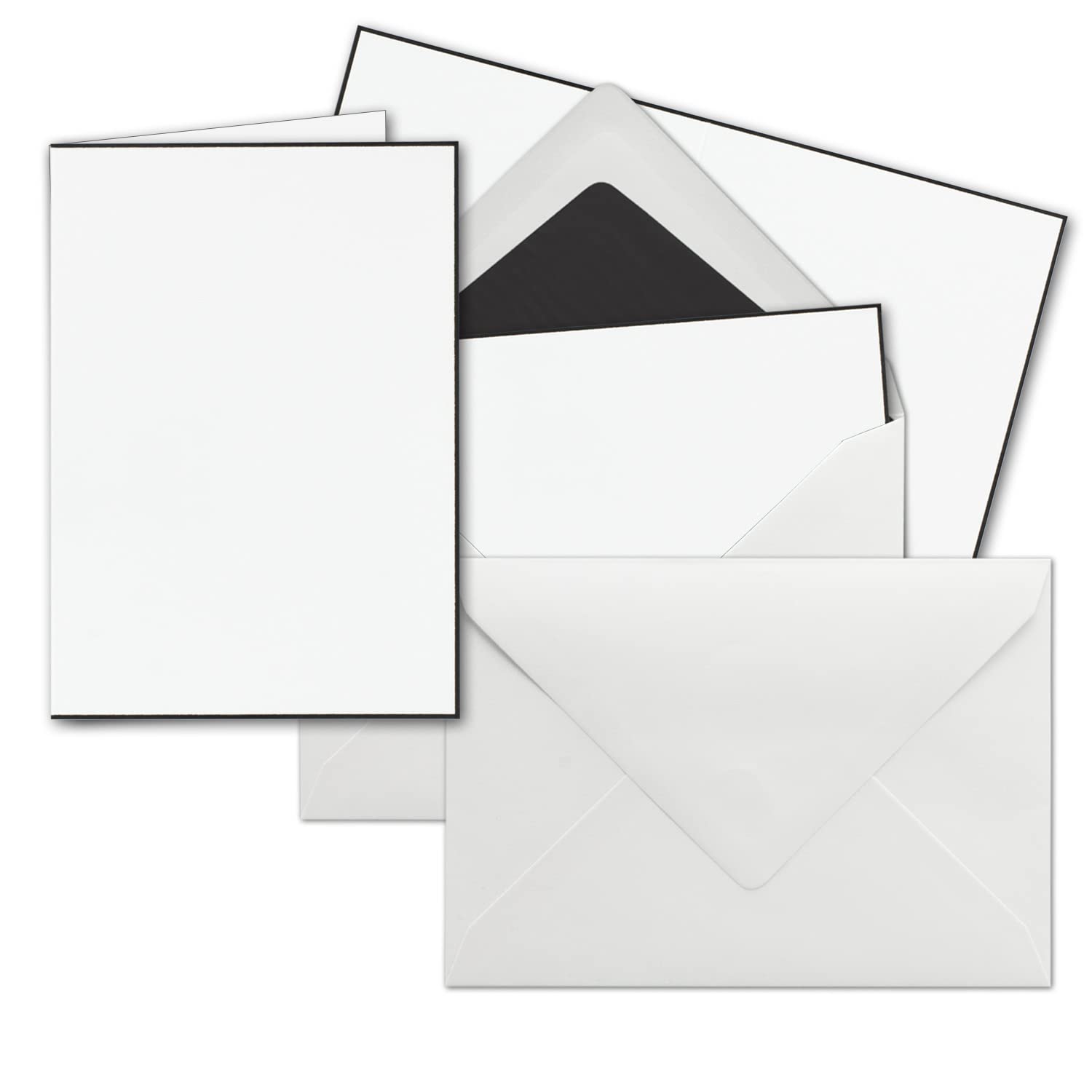 25x condolence card sets - DIN A6 double cards with white envelopes DIN C6, black lined - folding cards with handmade black border