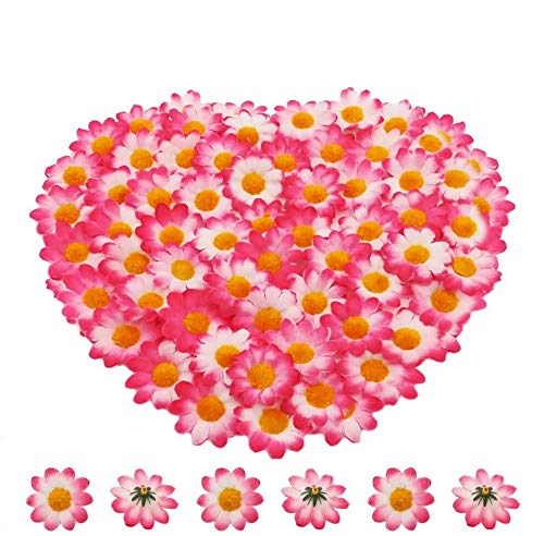 Artificial Daisy Flower Heads 100pcs Fake Gerbera Petals White & Rose for DIY Garland Craft Birthday Indoor Outdoor Party Easter Bonnet