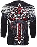 Archaic AFFLICTION Men THERMAL T-Shirt RED FLAG Cross Tattoo Biker UFC