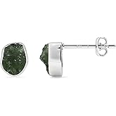 LUSTRE AND LIGHT Natural Rough Stud Earrings for Women in Sterling Silver, Birthstone Jewelry Gifts for Her Birthday, Anniversary, Graduation (Bezel-Set, 6x4mm)