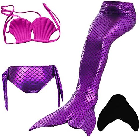 VACIGODEN Sparkle Mermaid Tails Swimming Costume with Monofin 4pcs Set for Girls