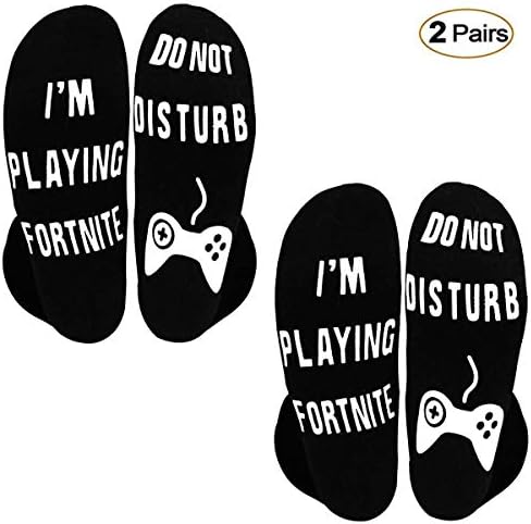 Do Not Disturb, I'm Playing Fortnite, YUEMIO 2 Pairs Funny Ankle Cotton Socks for Men Women Game Fans