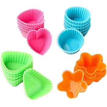Bakerpan Silicone Small Mini Chocolate Holders, Truffle Cups, Candies, 24 Pack, 4 Colors and Shapes