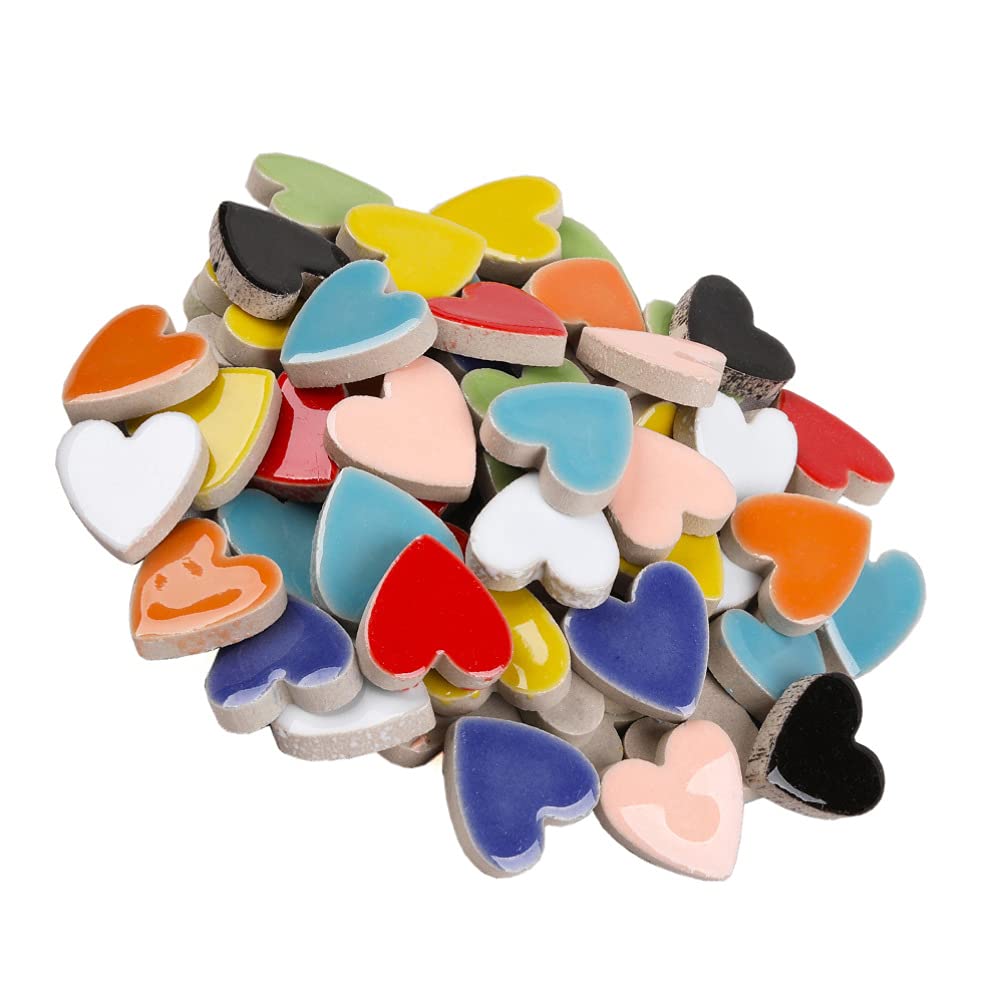 Ceramic Tiles Art Pieces Mixed Heart Shape Ceramic Pieces for DIY Crafts Home Decoration (200g) Making Supplies Pool Ceramics