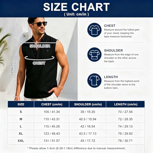 ATRACTIVOLL Camiseta Tirantes Hombre Camisa de Lino Hawaianas Playa Camiseta sin Mangas Henley Transpirable Camiseta Básica Tank Top Tiempo Libre Deporte Chalecos con Bolsillo Gym Gimnasio Fitness