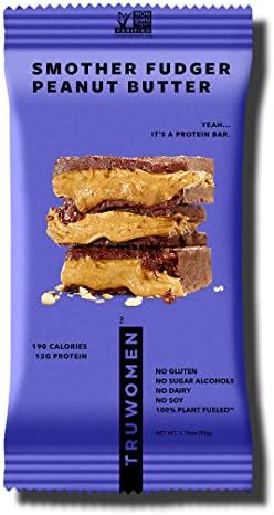 TRUWOMEN Plant Fueled Protein Bars, Smother Fudger Peanut Butter, Single Count (50g) | Non-GMO, Vegan, Gluten Free, Kosher, Soy Free, Dairy Free, Healthy Snack Bar, Natural Ingredients | 12g Protein