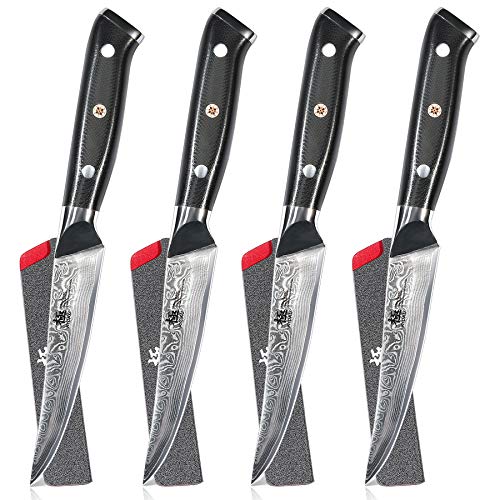 KYOKU Damascus NonSerrated Steak Knives Set of 4 Shogun Series