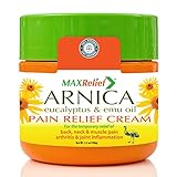 MaxRelief Arnica Montana Pain Cream - For Sufferers of Knee, Joint & Outback Muscle Pain. Reduce Arthritis & Joint Inflammation. Plantar Fasciitis & Fibromyalgia Relief + Emu Oil 3.5 oz