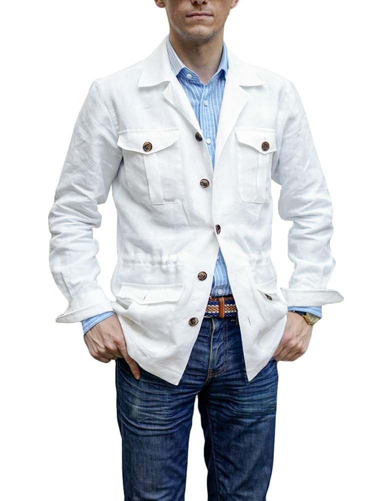 Mens Linen Lightweight Safari Jacket 