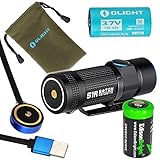 Olight S1R Turbo S rechargeable 900 Lumens CREE XP-L LED Flashlight EDC with RCR123 Li-ion battery , flex magnetic USB charging cable and EdisonBright CR123A Lithium back-up Battery bundle
