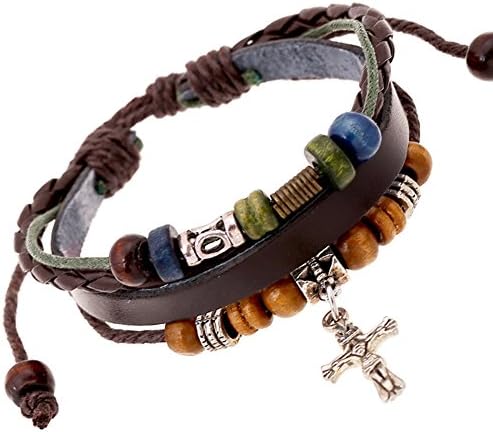 On The Journey Christian Religious Scripture Inspirational Cross Leather Bracelet Brown