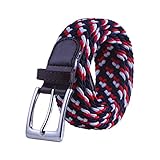 HDE Men's Belt Elastic Stretch Waistband Woven Design Leather Tip Silver Buckle