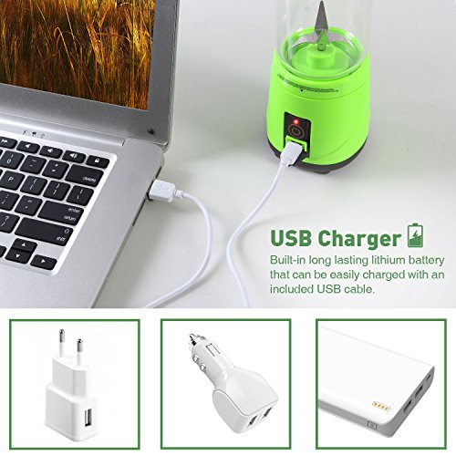 SUNAVO BL-10 Portable Blender Mixer USB Rechargeable,Blender Smoothie Single Served,USB Electric Safety Juicer Cup,Shakes and Smoothies Blender,USB Charging Sport Mini Juice Maker 148 watts,Green
