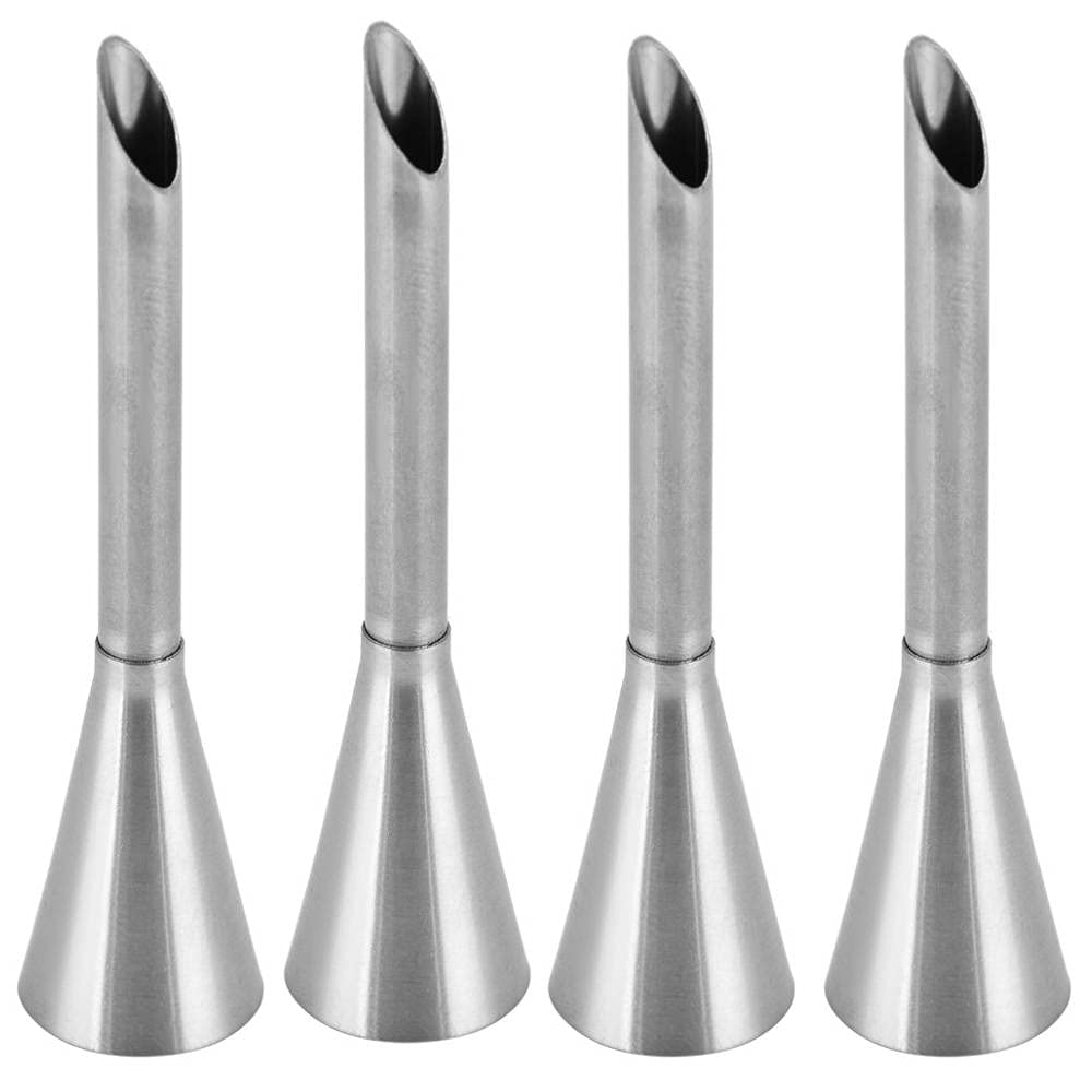 4Pcs Cream Icing Piping Nozzle Tip, Stainless Steel Long Puff Cream Icing Piping Nozzle for Filling Donuts, Cupcakes, DIY Cake Decorating