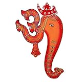 Om Ganesh Wall Hanging Painting - Orange & Red Base Colours with Decorative Motifs