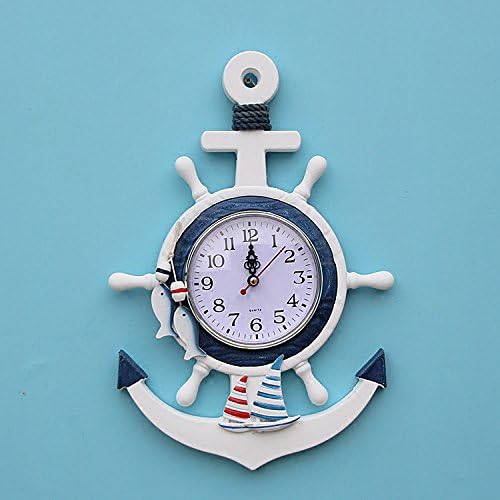 Mediterranean Style Wood Anchor Wall Clock manual Retro Nautical Home Decoration
