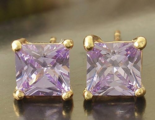 18K Gold Lavender Topaz Square Stud 18mm Earrings Hand Made Prong Set Stud Earring