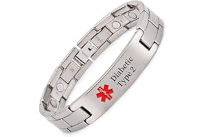 EnerMagiX Titanium Medical Alert Bracelet for Men Women, Type 2 Diabetes, High Blood Pressure, Blood Thinner, Hypoallergenic, 8.46inch Wristband