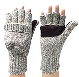 Korlon Wool Knitted Convertible Fingerless Gloves with Mitten Cover, Beige