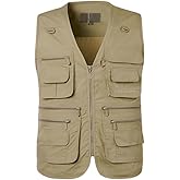 PASOK Men's Work Fishing Vests Lightweight Safari Travel Hunting Waistcoat With Multi-Pockets