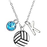 Personalized Love Volleyball Necklace with Birthstone and Initial Charm, Gifts for Players and Girls Volleyball Accessories, Gift For Players and Teams